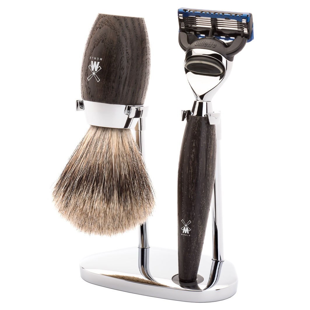 KOSMO 3-teiliges Rasierset, Feines Dachshaar, mit Gillette® Fusion™, Griffmaterial Mooreiche