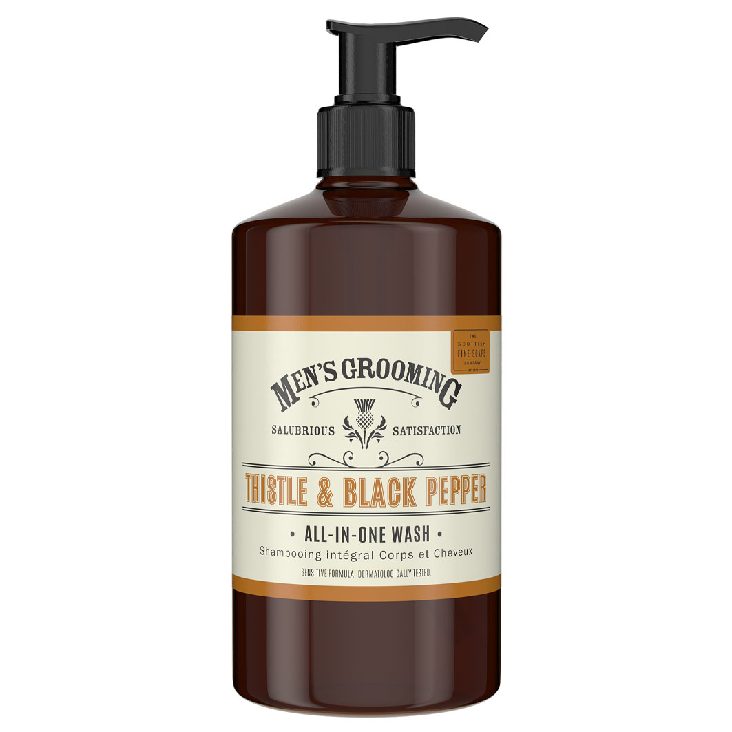 Men’s Grooming Thistle & Black Pepper All-In-One Wash 500ml Pump Bottle