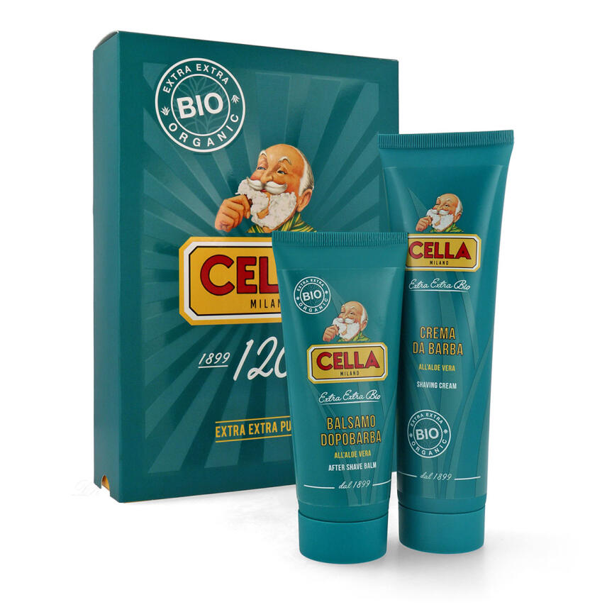 Cella BIO Geschenkset mit Rasiercreme Tube Aloe vera 150 ml & Balsam 100 ml